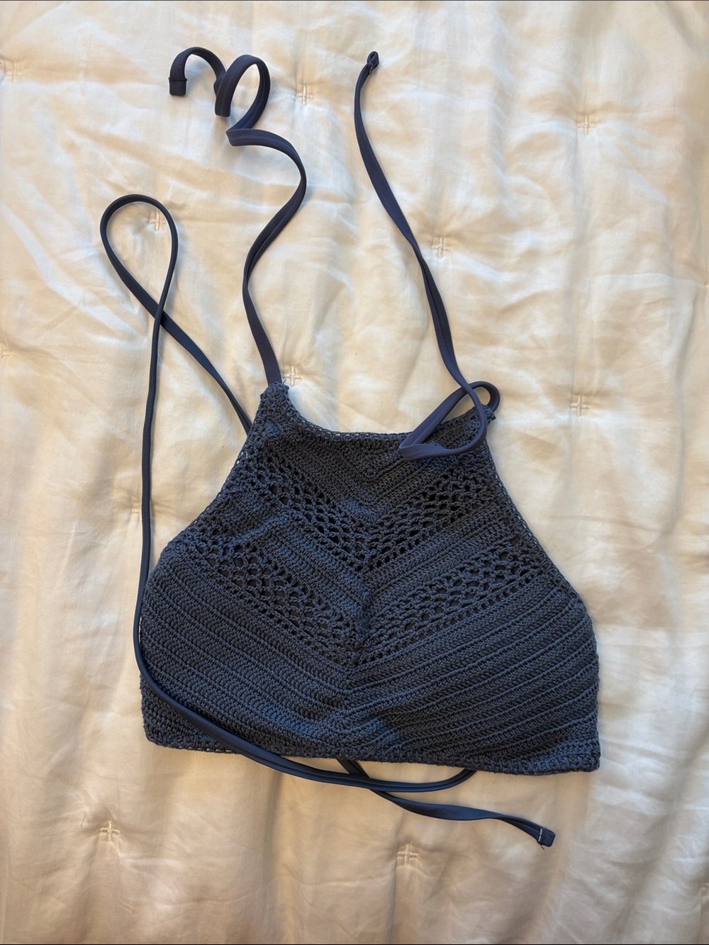 Xhilaration Navy Crochet High-Neck Bikini Top